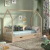 Cabane huisbed met hekje inclusief opberg 90x200cm houtkleurig 1