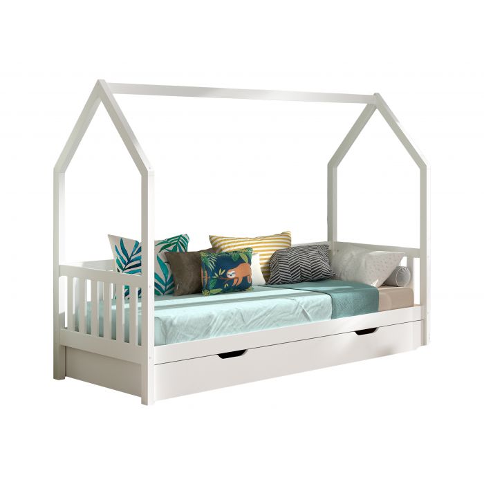Cabane huisbed met hekje inclusief opberg 90x200cm wit